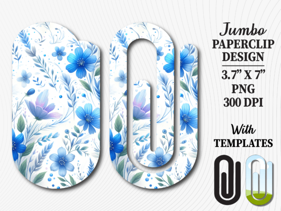 Blue Floral Botanical Jumbo Paperclip