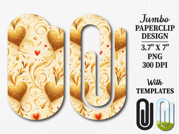 Gold Filigree Hearts Jumbo Paperclip Design
