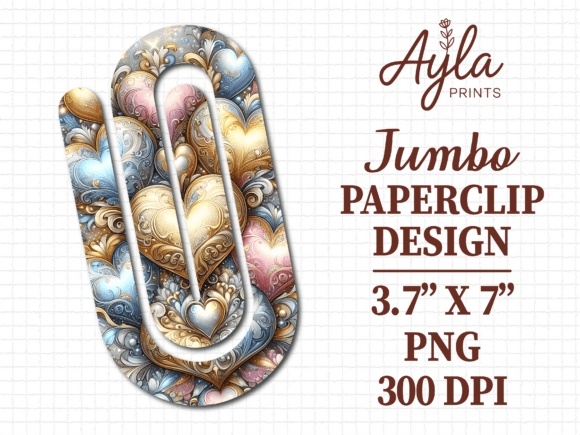 Gold Glitter Heart Jumbo Paperclip PNG