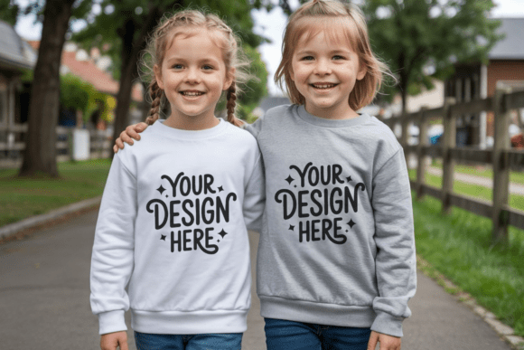 Kids Front and Back Sweatshirt Mockup 4