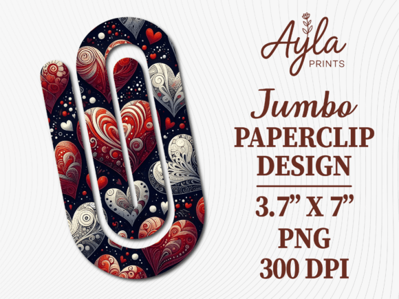 Navy Red White Heart Art Jumbo Paperclip