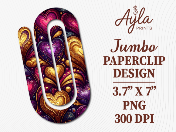 Purple Gold Boho Heart Jumbo Paperclip