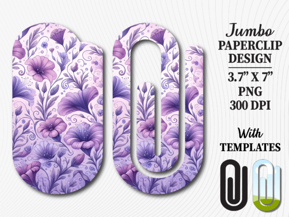 Purple Watercolor Floral Jumbo Paperclip