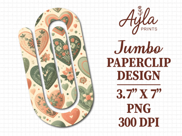 Retro Green Floral Heart Jumbo Paperclip