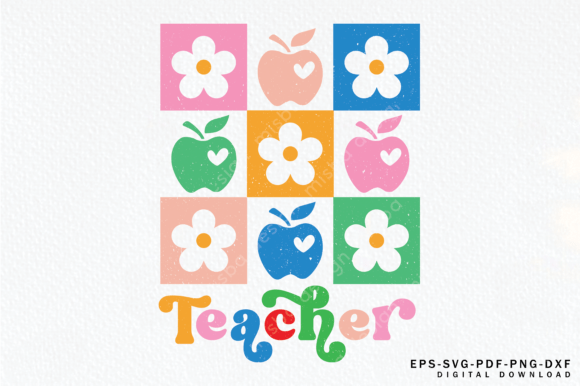 Teache Checkered Boho Flowers SVG